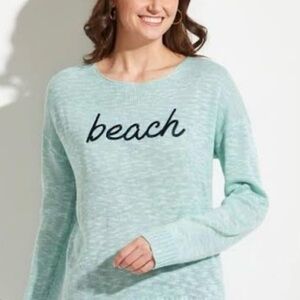 Mia & Tess Blue Embroidered Beach Sweater Size Large